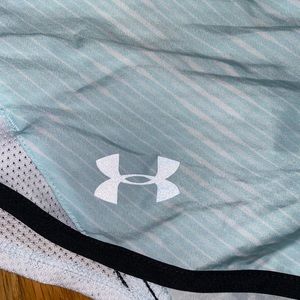 L Under Armer white and teal striped shorts